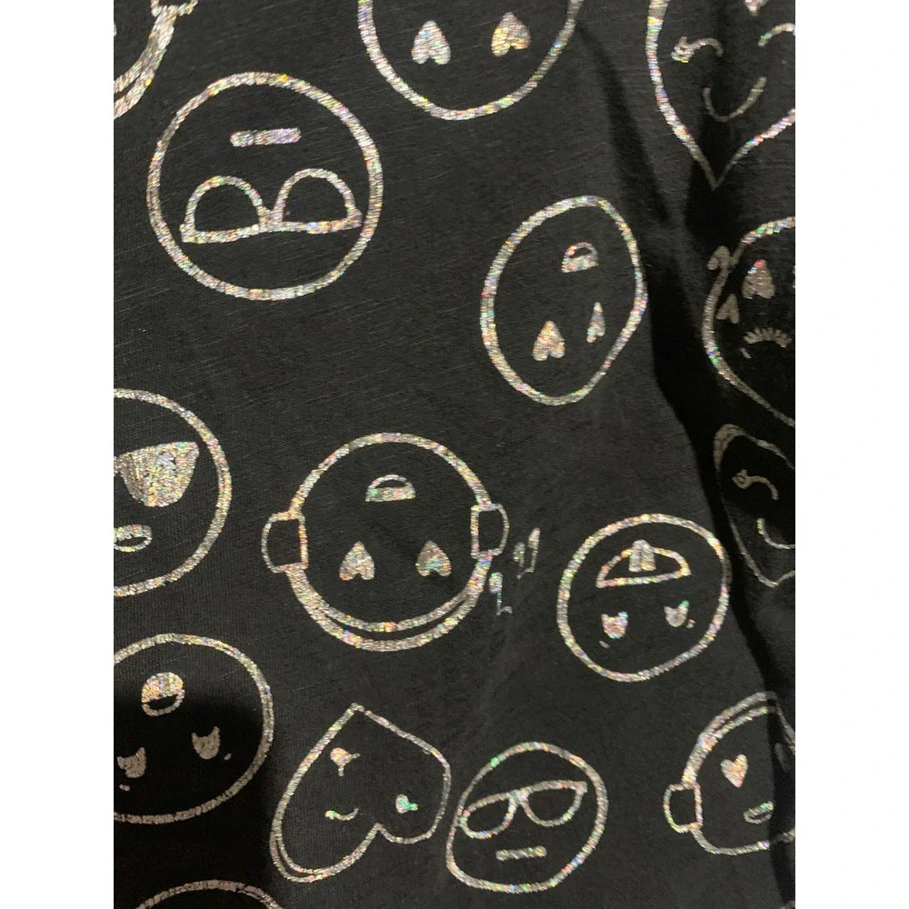 SO Cutest Tee Girls Black Silver Glitter Emoji Long Sleeve Shirt Size 16 Relaxed